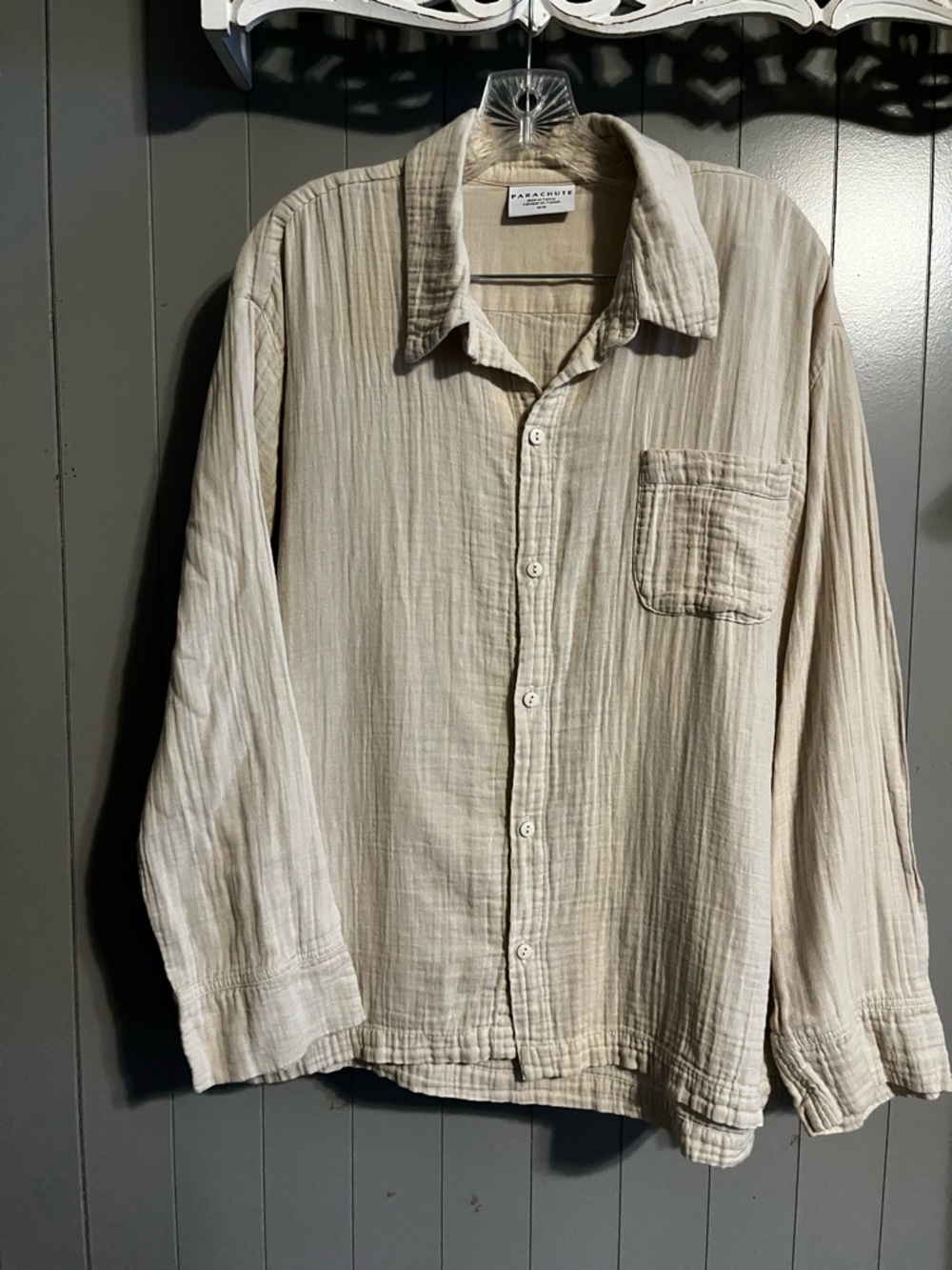 Parachute 100% organic cotton muslin light beige button down top